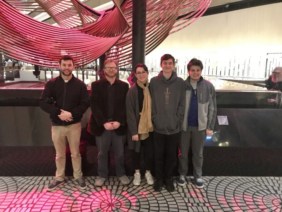 Members of The Bolt Staff. From left to right, Editor-In-Chief Jack Allsopp, Professor/Advisor Jesse Miller, Staff writers, Beanie Lowery, Kane Emerson, and Matt Demers. 