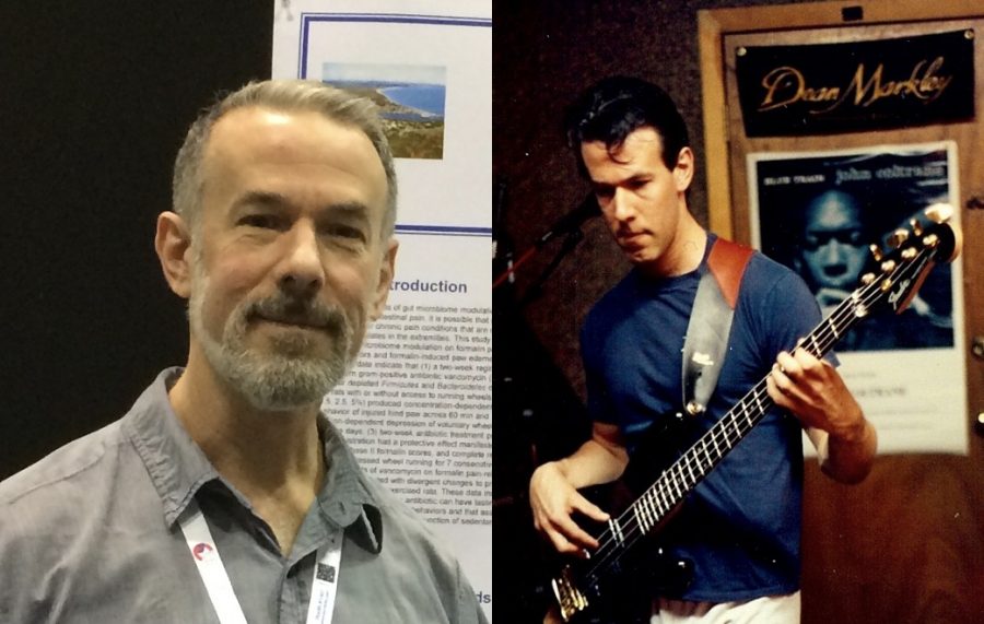 Dr. Glenn Stevenson at the 2019 Experimental Biology Conference (left), and again circa 1994
rehearsing with his band at their space in downtown Boston (right).
