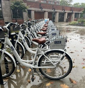 The bike rack outside of the Campus Center